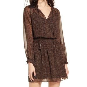 Socialite Brown Long Sleeve Dress V Neck Cut M